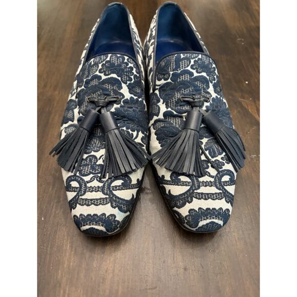 Sebastian Cruz Couture Black Jacquard Floral Loafers Tassle 40 Size 7.5 $1495 main image 5